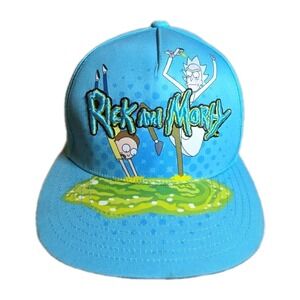 Rick And Morty‎ Snapback Hat Unisex BLUE Flat Brim Adjustable Embroidered